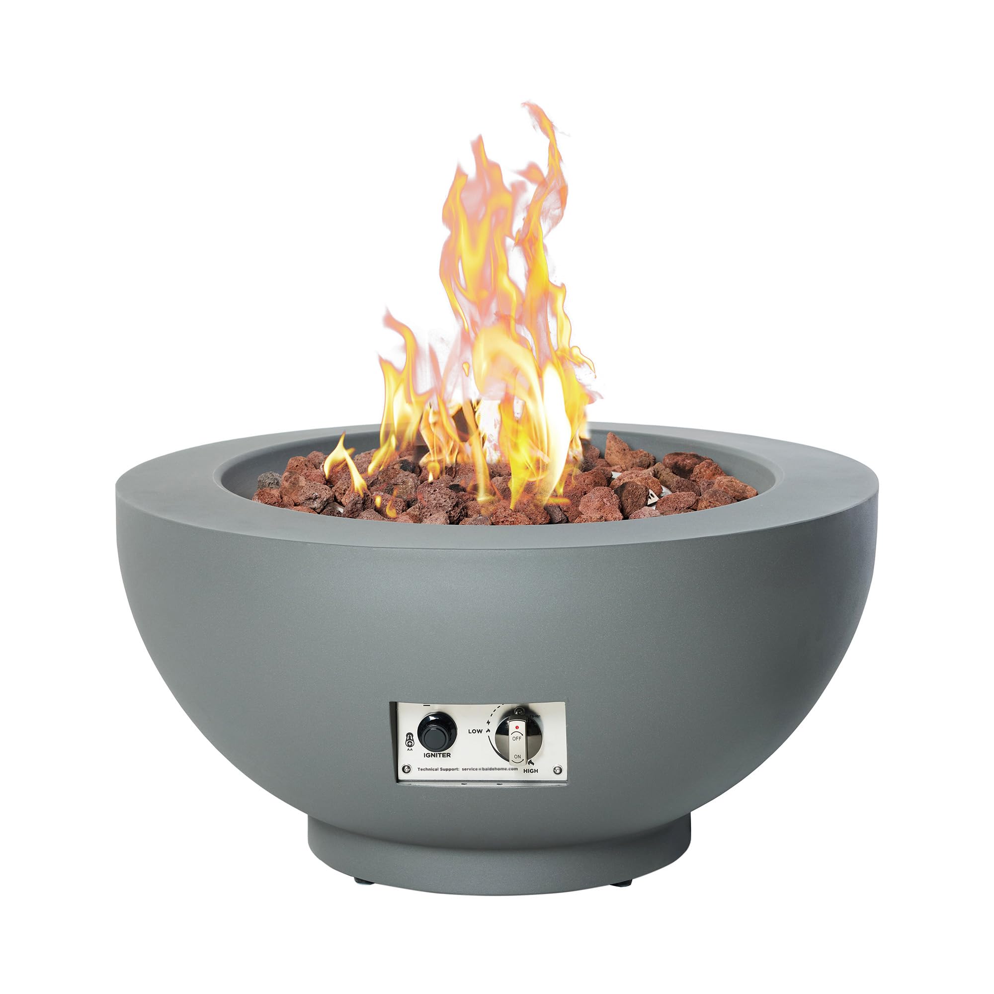 28-Inch Fire Table, 58,000 BTU Outdoor Propane Fire Pit, Patio Round Fire Bowl Gas Firepit with Lid, Lava Rocks, Cover, Pre-Attached 10 ft Propane Hose, Gray