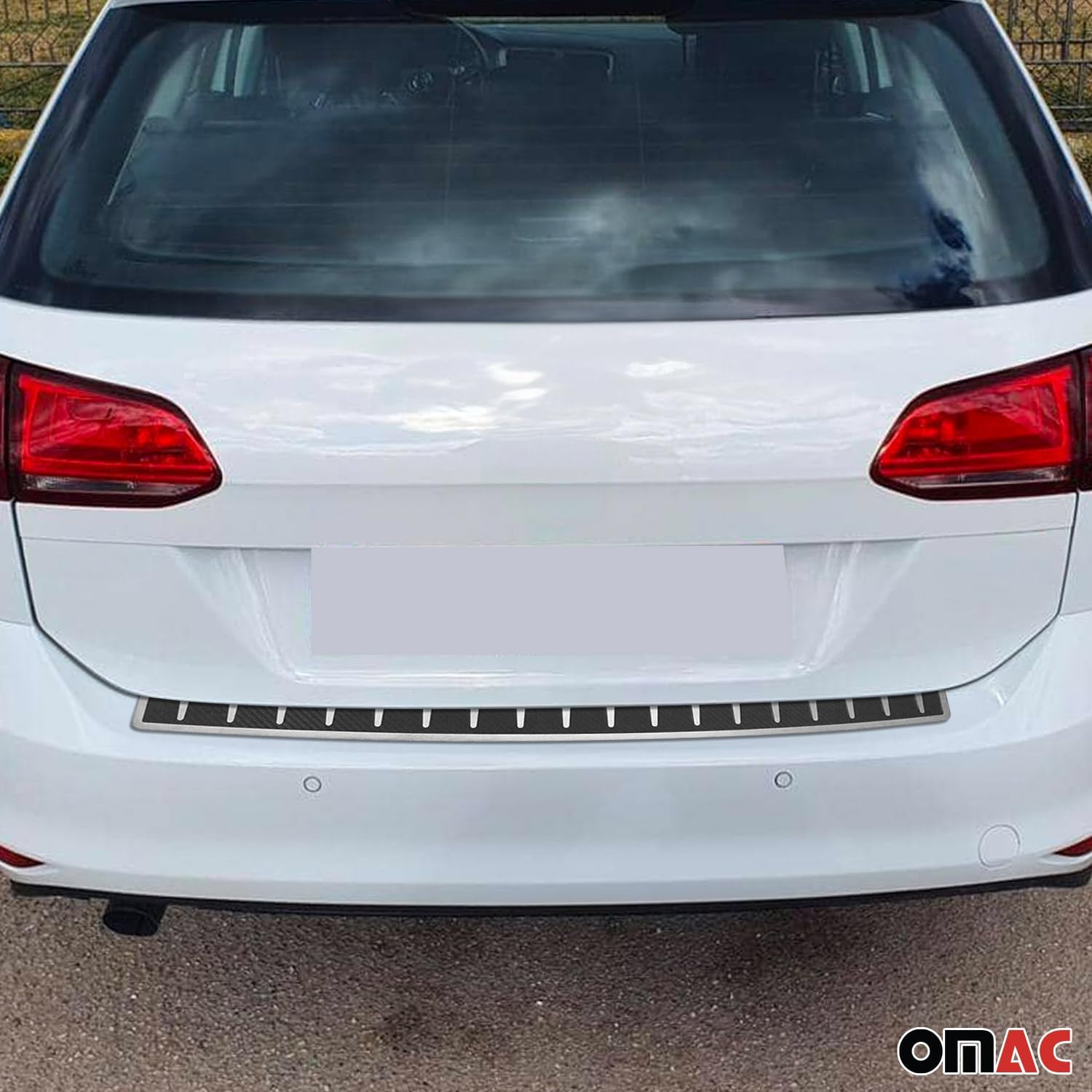 OMAC Rear Bumper Sill Cover for Volkswagen Golf SportWagen 2015-2019 – Stainless Steel Carbon Foiled Finish