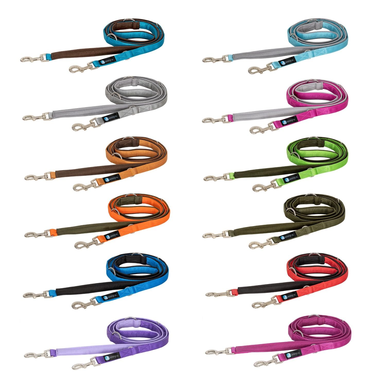 Anny·X Führleine Bolt Fun Oliv-Orange | gepolsterte Hundeleine, verstellbare Leine mit Bolzenkarabiner | Größe Middle 1,75 m x 2,0 cm