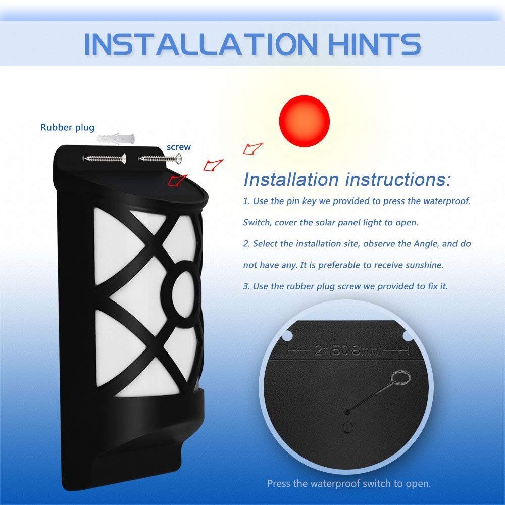 Solar-Flammenlichter für den Außenbereich, wasserdicht, flackernde Flamme, Wandleuchten mit dunklem Sensor, automatisches An-/Ausschalten, 66 LEDs, Terrasse, Hof Modern 4 Pack schwarz