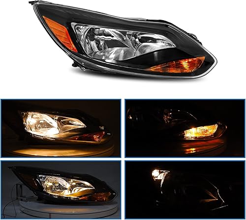 Miniatura 2 de Vomal Conjunto de faros delanteros halógenos para Ford Focus de 4 puertas, sedán, Hatchback, estilo de fábrica (carcasa negra, reflector ámbar)