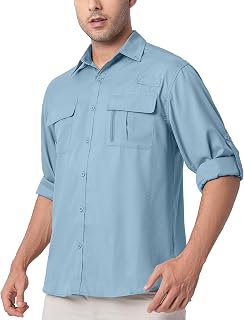 Safari Shirts for Men for Africa UV Sun Protection Lightweight Quick Dry Moisture Wicking for Hiking Fishing Travel Outdoor