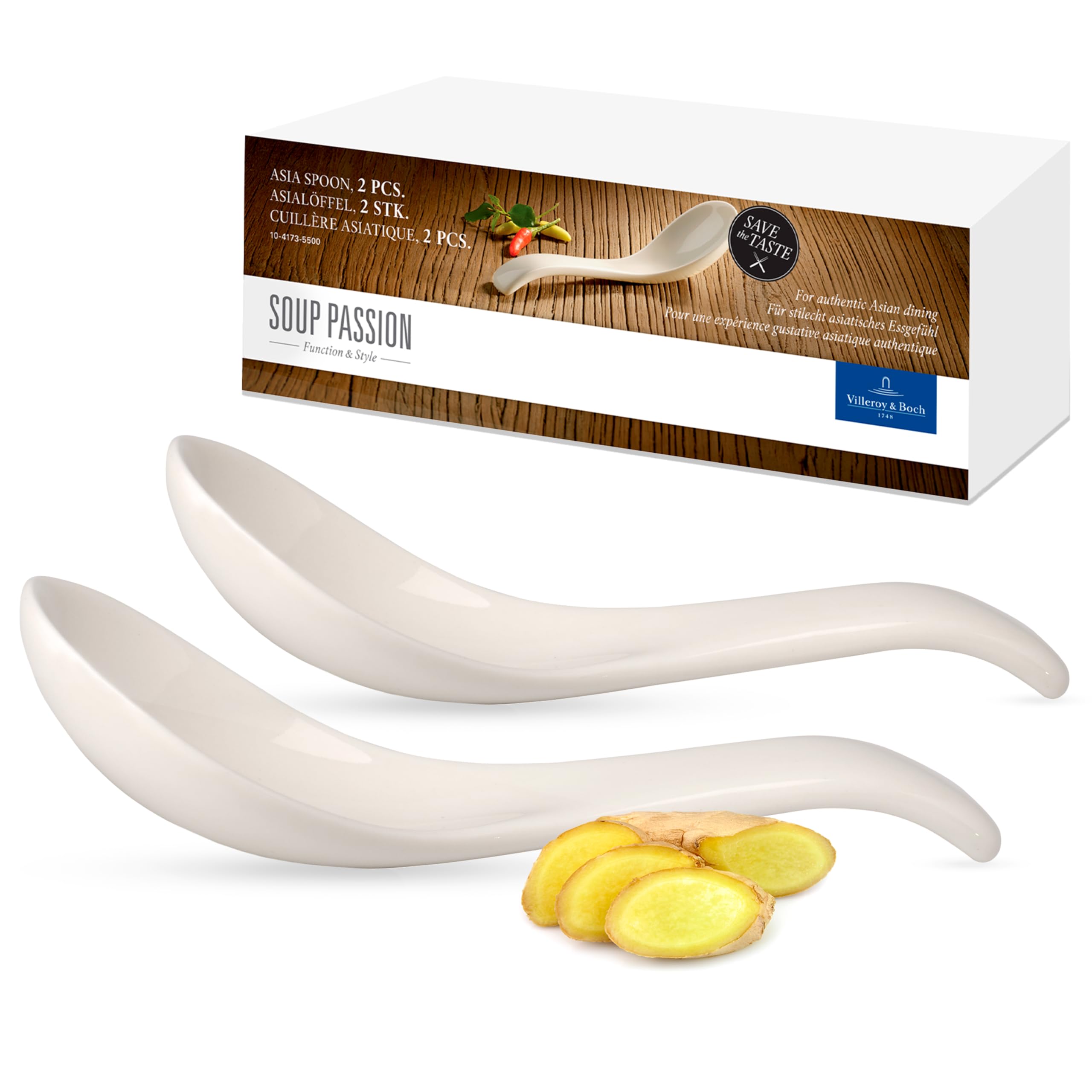 Villeroy & Boch Soup Passion Cucchiai per Zuppa Asia, Set da 2, Porcellana Premium, Bianco