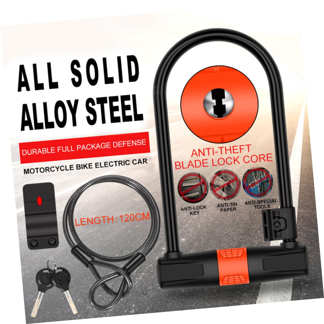 Lucchetto Catena Antifurto Per Bici Moto Cavo in Acciaio Legato Barra Di Bloccaggio Solida e Spessa Design Di Bloccaggio Lungo Chiave Inclusa Accessori Per Mountain Bike Biciclette