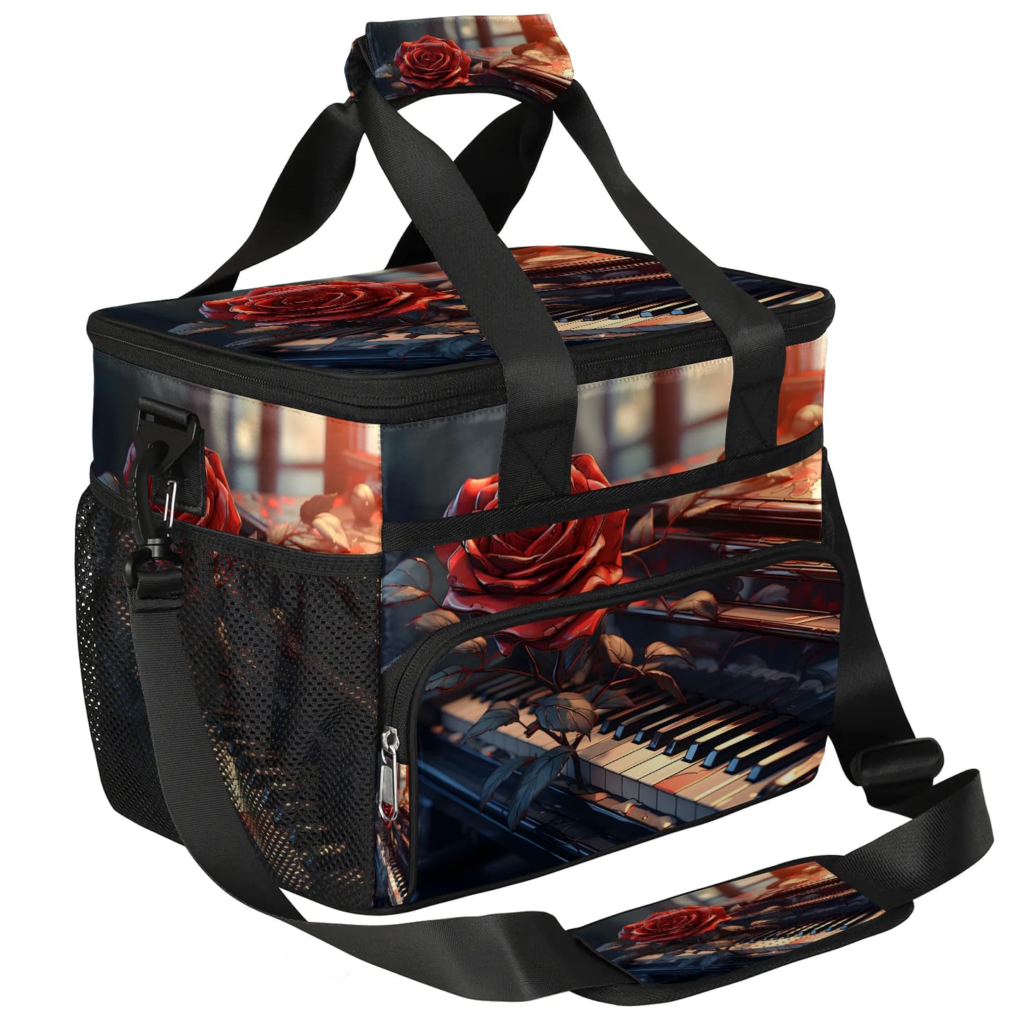Lunch Box for Men Heavy Duty Insulated Lunch Bag for Women Rose Piano Lunchbox for Adults Lunch Cooler