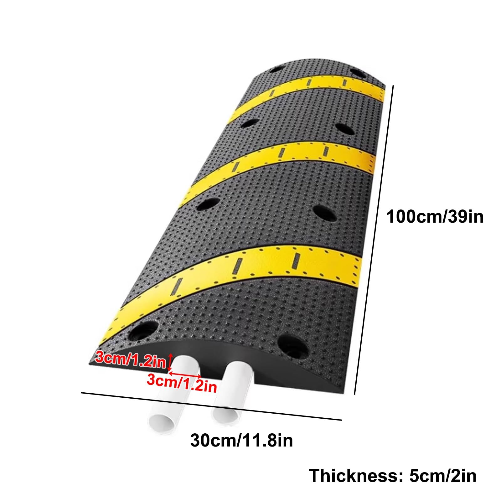 Rampe de protection de câble en caoutchouc à 2 canaux pour route, allée, garage, parking – 100 cm x 30 cm x 5 cm