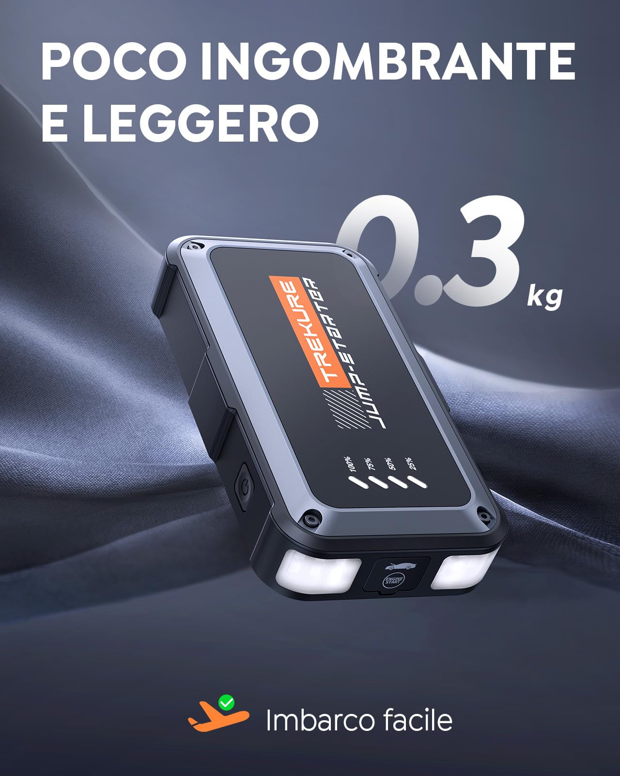 TREKURE Avviatore Batteria Auto 5000A 16800mAh, Avviatore di Emergenza per Auto per Motori 9.0L Benzina e 8.5L Diesel, Portatile 12V Booster Avviamento con Torcia, Cavo di Avviamento, Ricarica USB