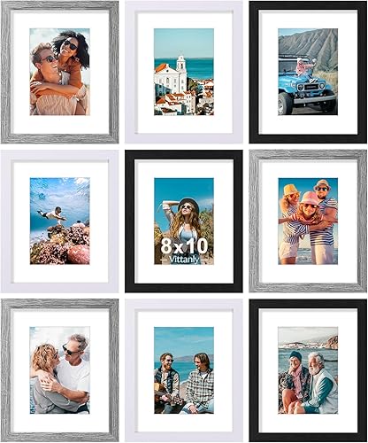 Vista 68 de Vittanly - Juego de 9 portarretratos, plexiglás resistente a rupturas, exhibe fotos de 12 x 12 pulgadas o, con paspartú, de 8 x 8 pulgadas, marcos