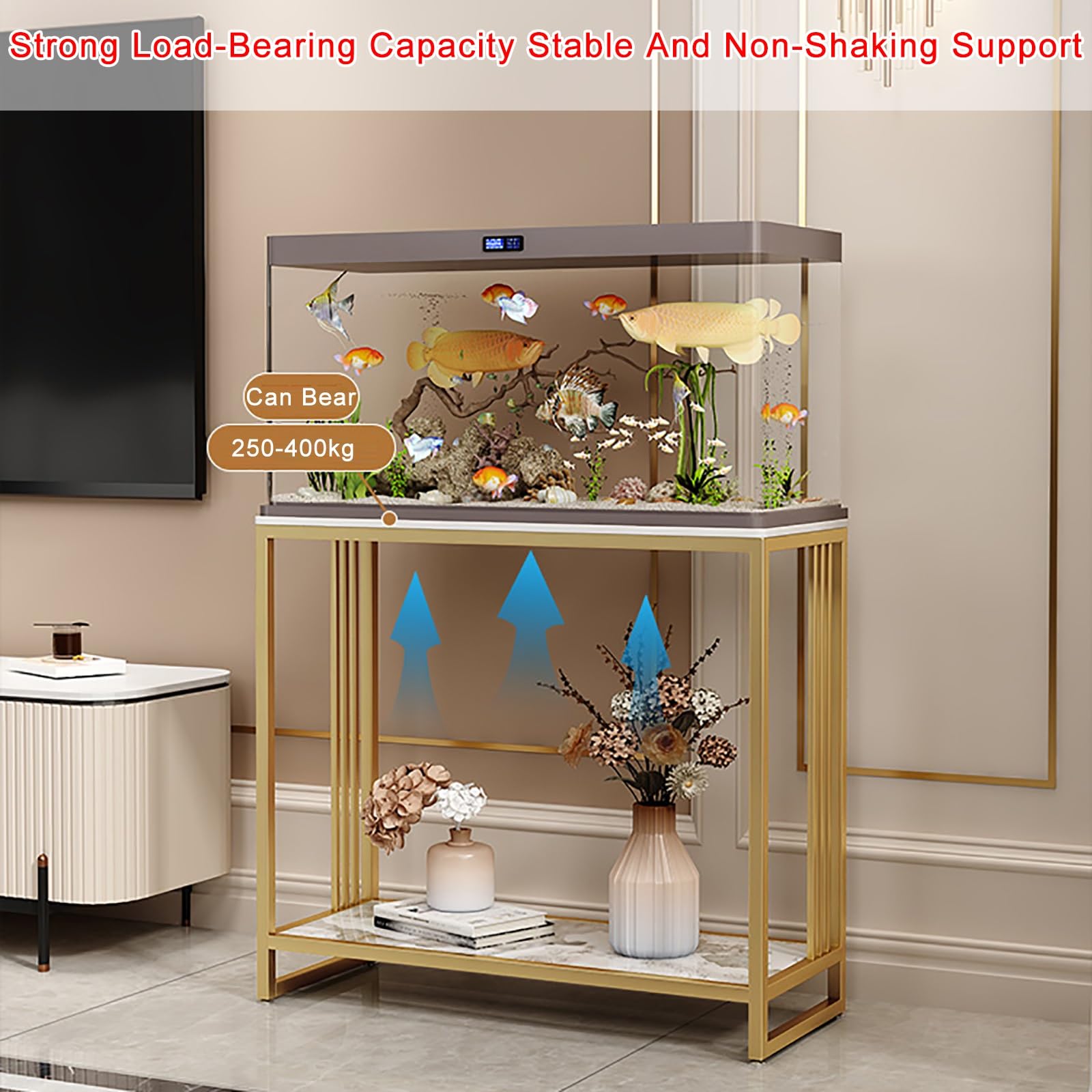Soporte de metal para acuario con estante, estante de 2 niveles para peceras, tortugas criadoras y terrarios de reptiles en el hogar u oficina