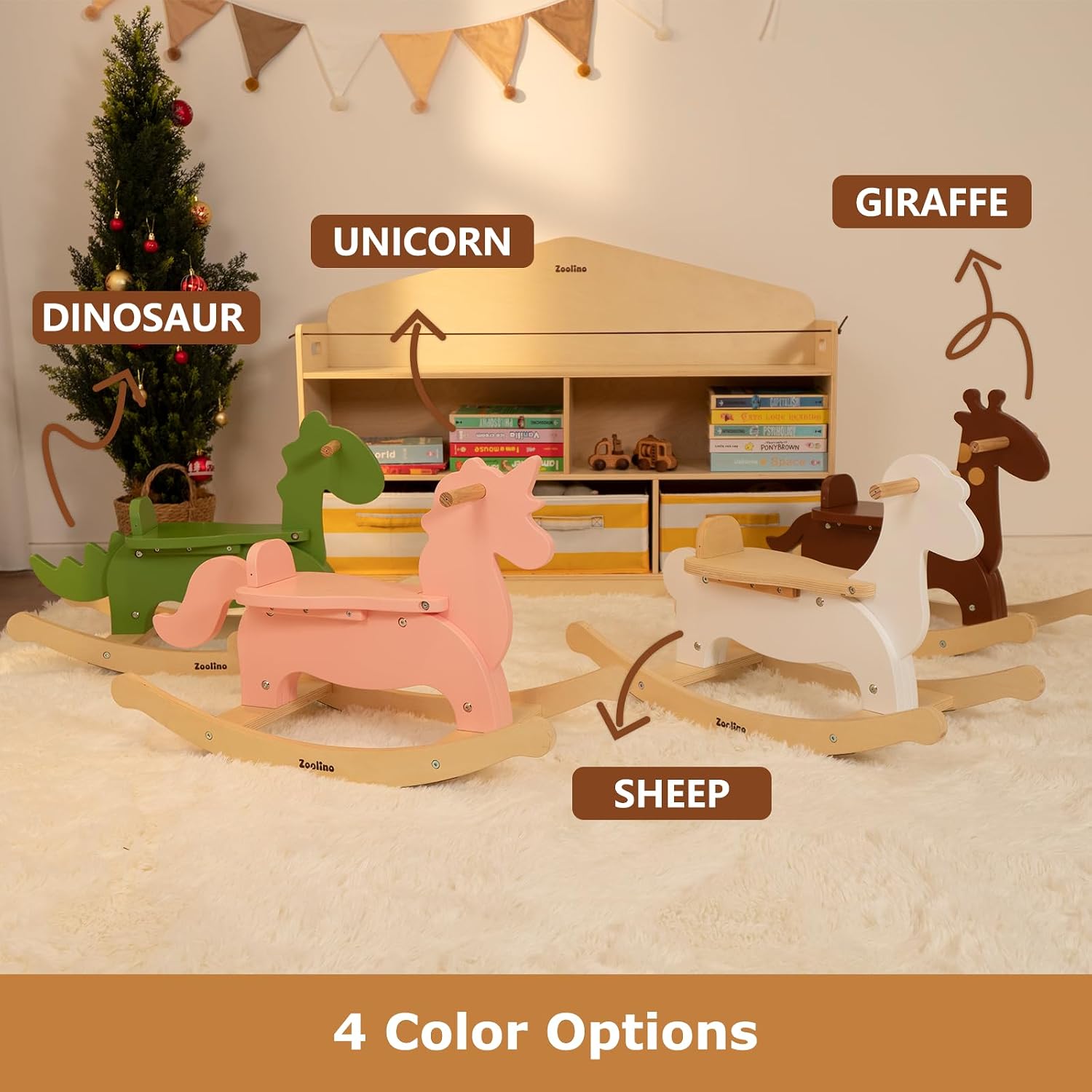 Wooden Rocking Horse for Toddlers 1-3, Baby Ride On Toy with Removable Secure Backrest & 50lb Capacity, Sheep Rocker for 1 Year Old Girl Boy Birthday Gift, Nursery Decor