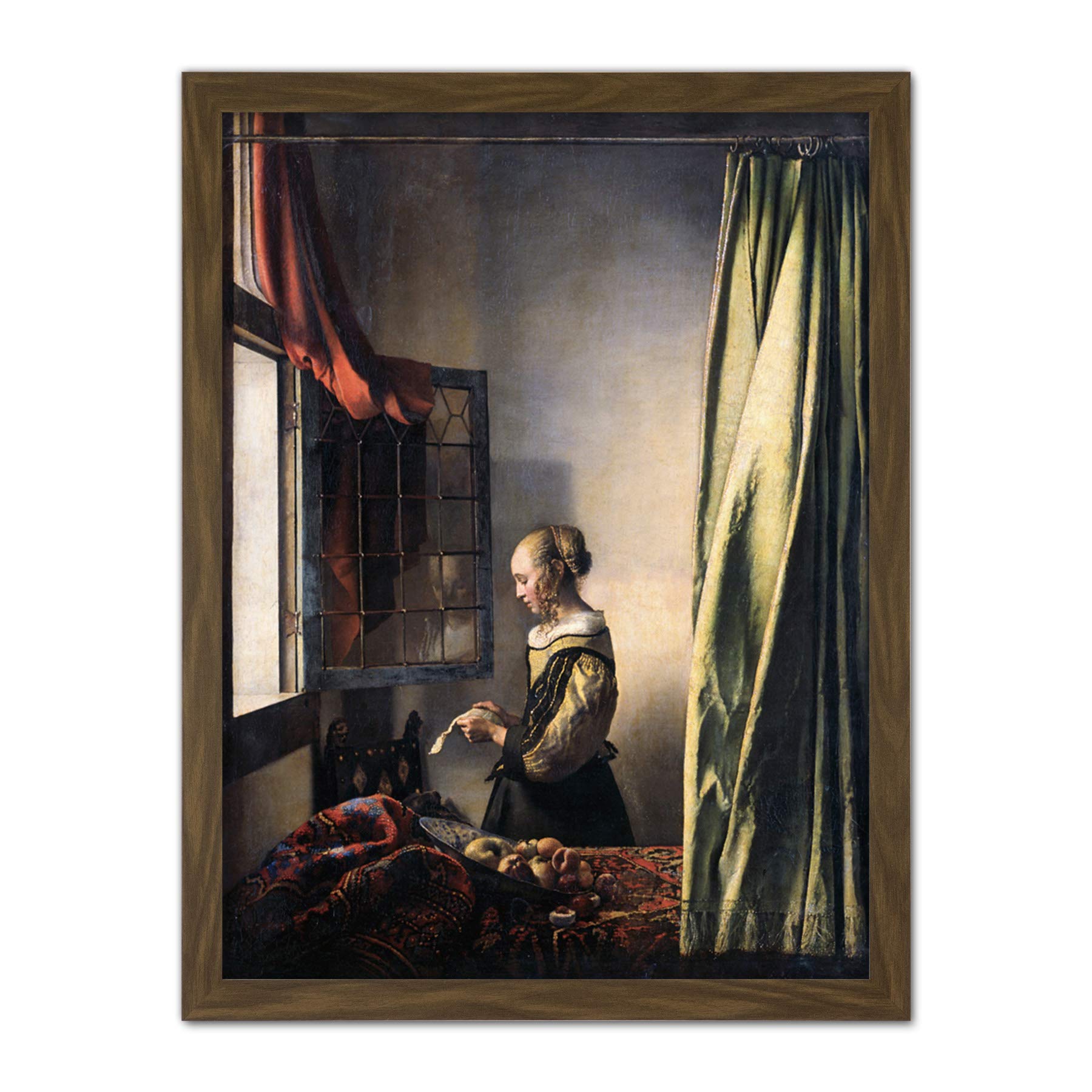 Artery8 Vermeer Girl Reading Letter Open Window Painting Artwork Framed Wall Art Print 18X24 Inch