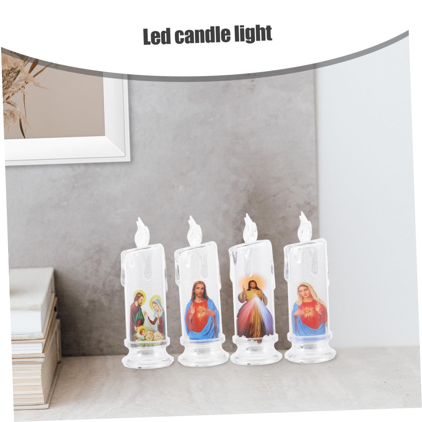 Candela LED la Notte Santa con Base, Lampada a Candela da Preghiera senza Fumo, Decorazione LED per Natale, Pasqua e Festa, Set 4 Pezzi per Casa e Celebrazioni Sacre