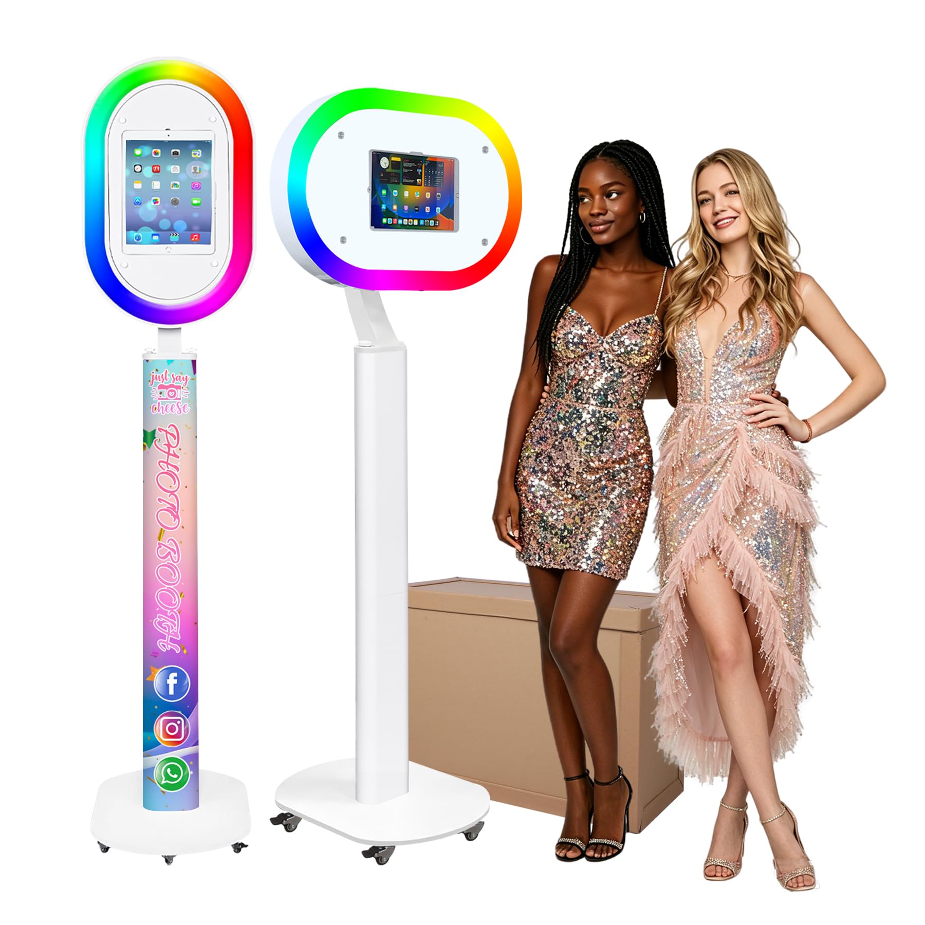 Portable Photo Booth for iPad 10.2" 10.5" 10.9" 11" 12.9" 13",Metal Shell Selfie Station photobooth Machine,RGB Ring Light,Custom Logo,for Parties Wedding Rental (Pure White with Honeycomb Box)