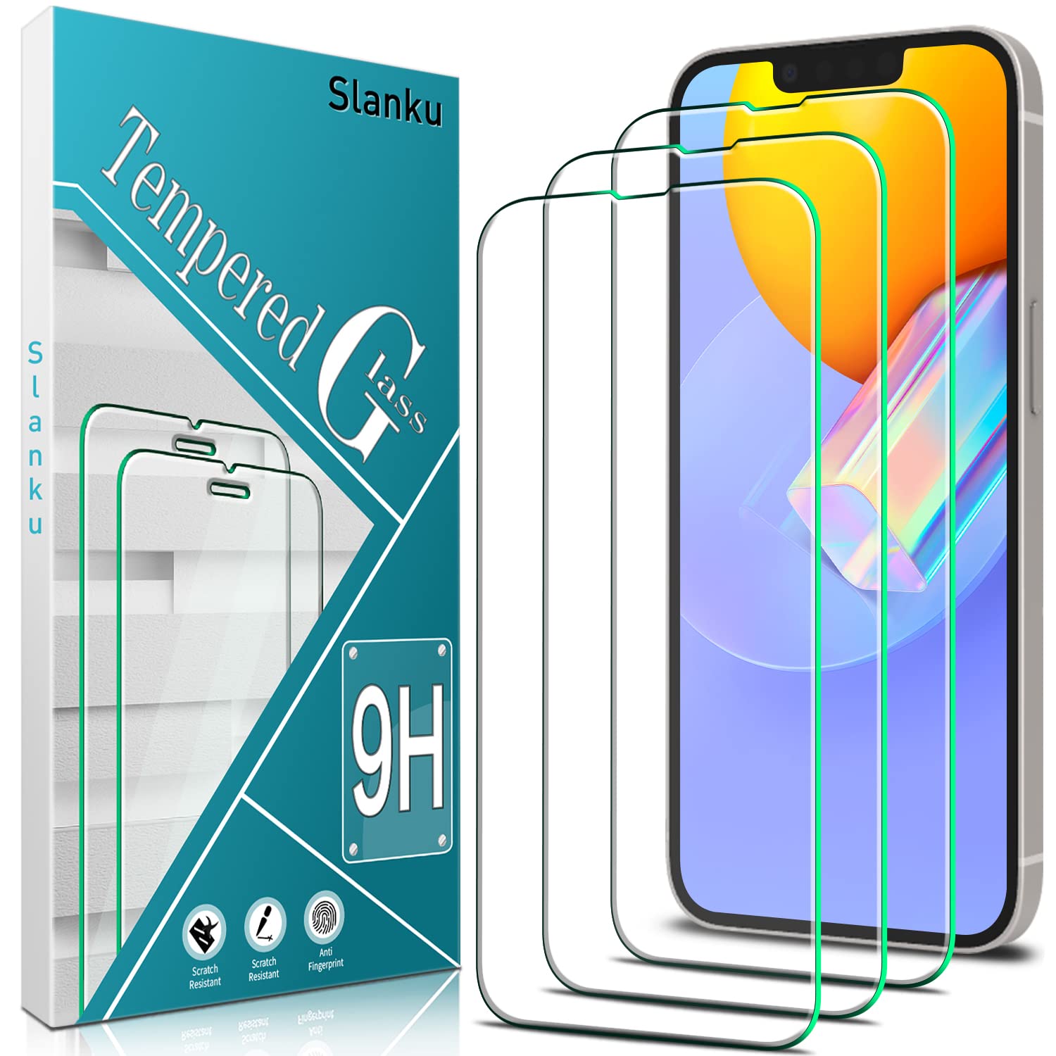 Slanku 3 Piezas, Protector Pantalla para iPhone 13 Pro Max, Cristal templado Antiarañazos, 9H Dureza, Antihuellas, 0.33 mm Ultra Transparente, Ultra Resistente