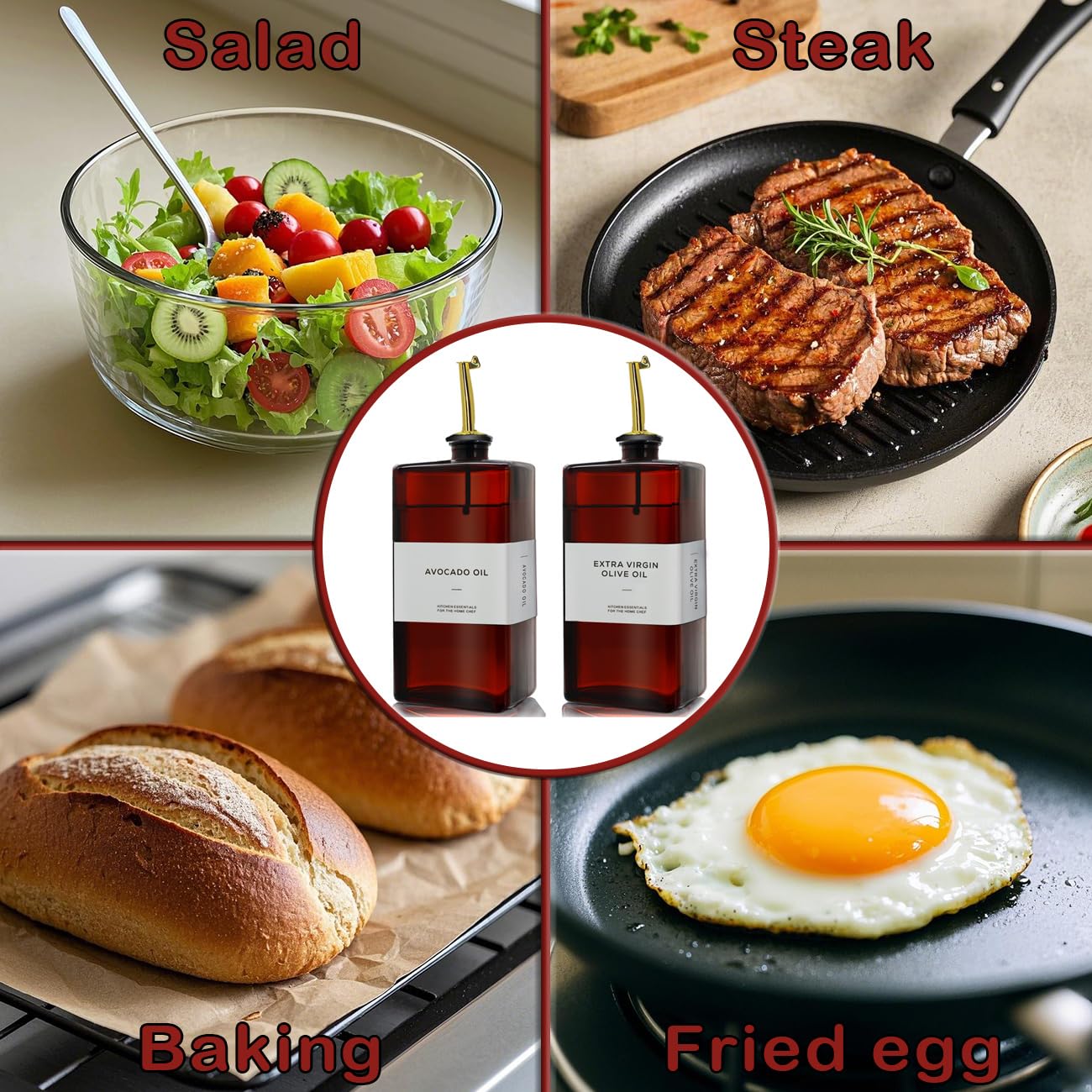 Lot de 2 flacons distributeurs d'huile d'olive pour cuisine – 480 ml en verre marron foncé, protection UV, ensemble distributeur d'huile et de vinaigre, bec verseur anti-goutte, essentiel de