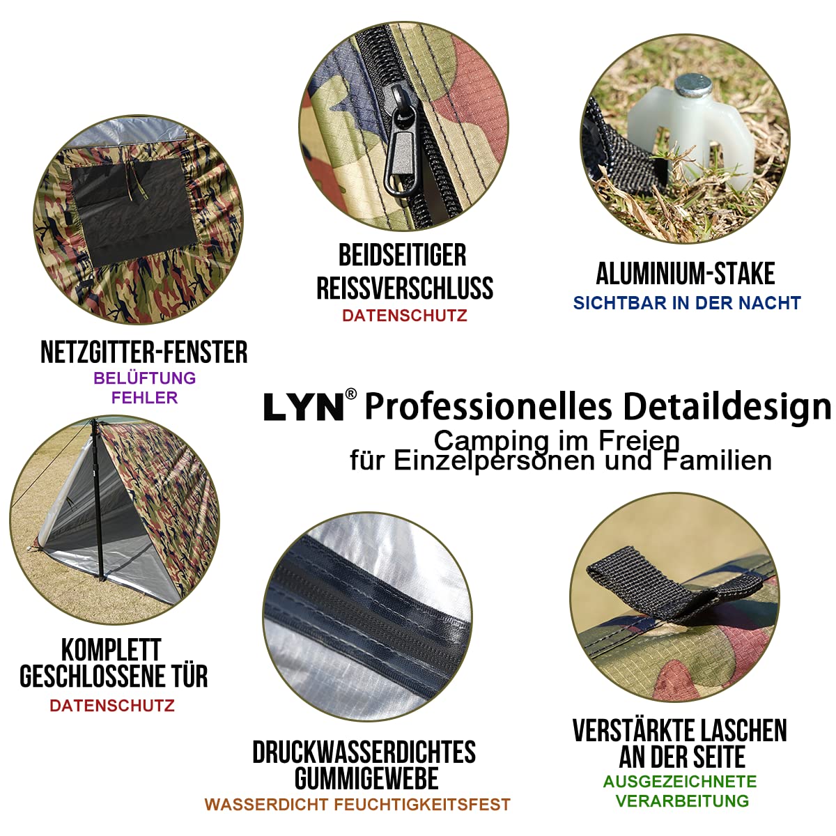 Tenda Di Emergenza LYN Per 3 Persone – Impermeabile, Ignifuga, Con Pali E Paracord