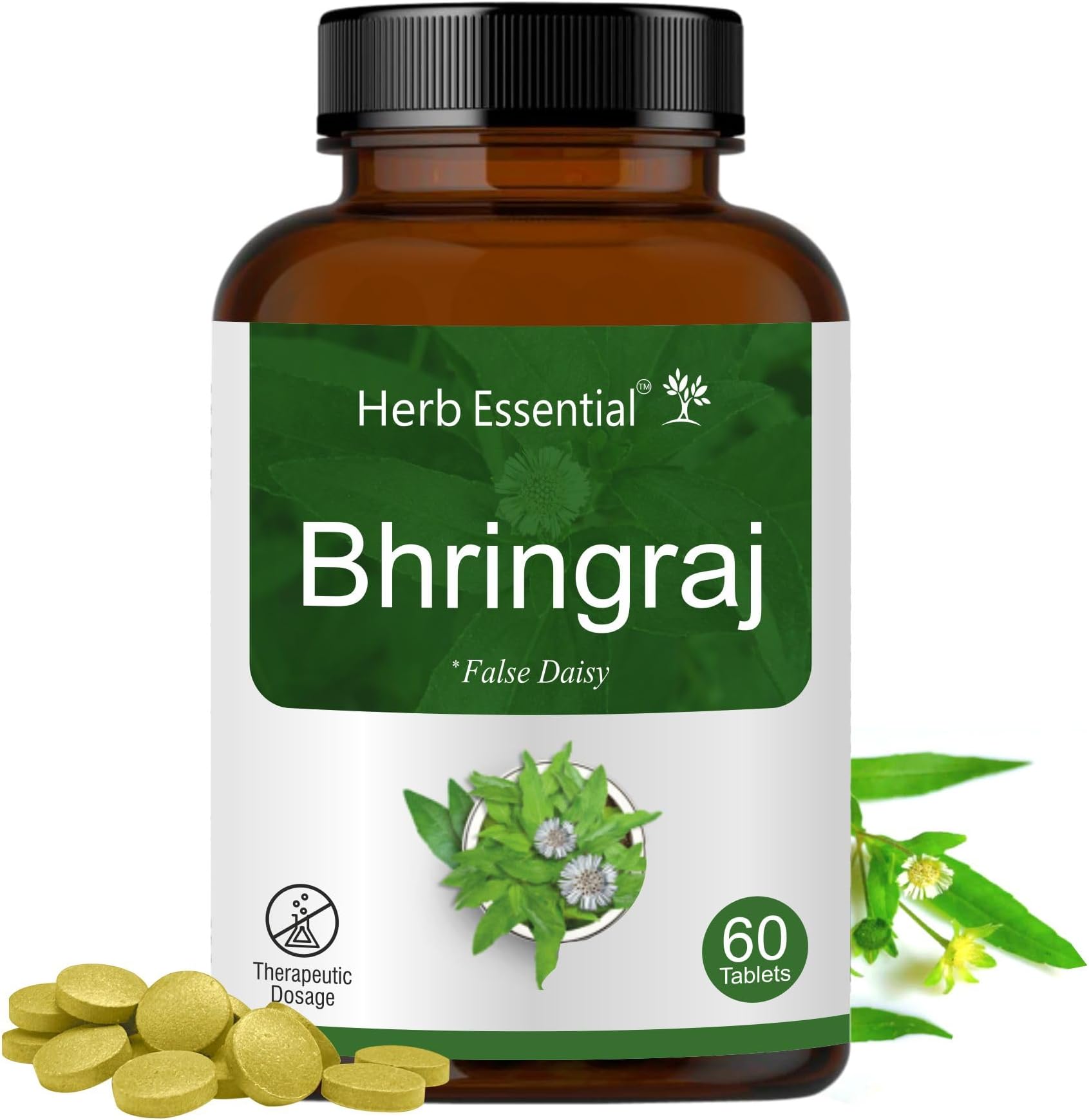Bhringraj Tablets 500mg - 60 Tablets | Promotes Healthy Hair Growth, Hair Strength & Hair Fall Control, Nervous System Support,Herbal Supplement for Hair & Wellness