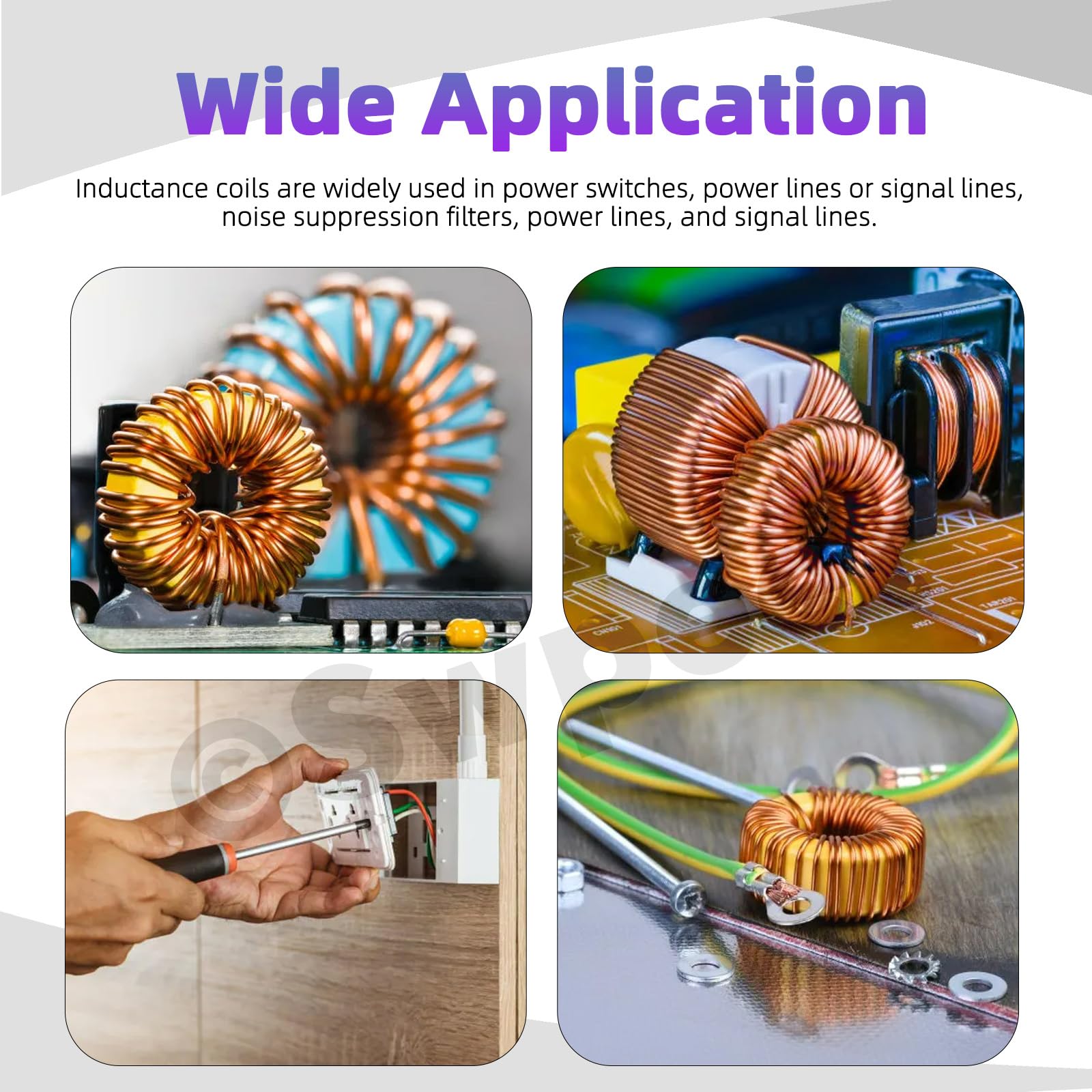 Swpeet Lot de 20 bobines d'inductance à noyau magnétique toroïde 5 tailles 22UH-10A 50UH-5A 100UH-6A 220UH-5A 330UH-3A Fil de cuivre Bobine d'inductance Parfait pour les transformateurs DIY Circuit