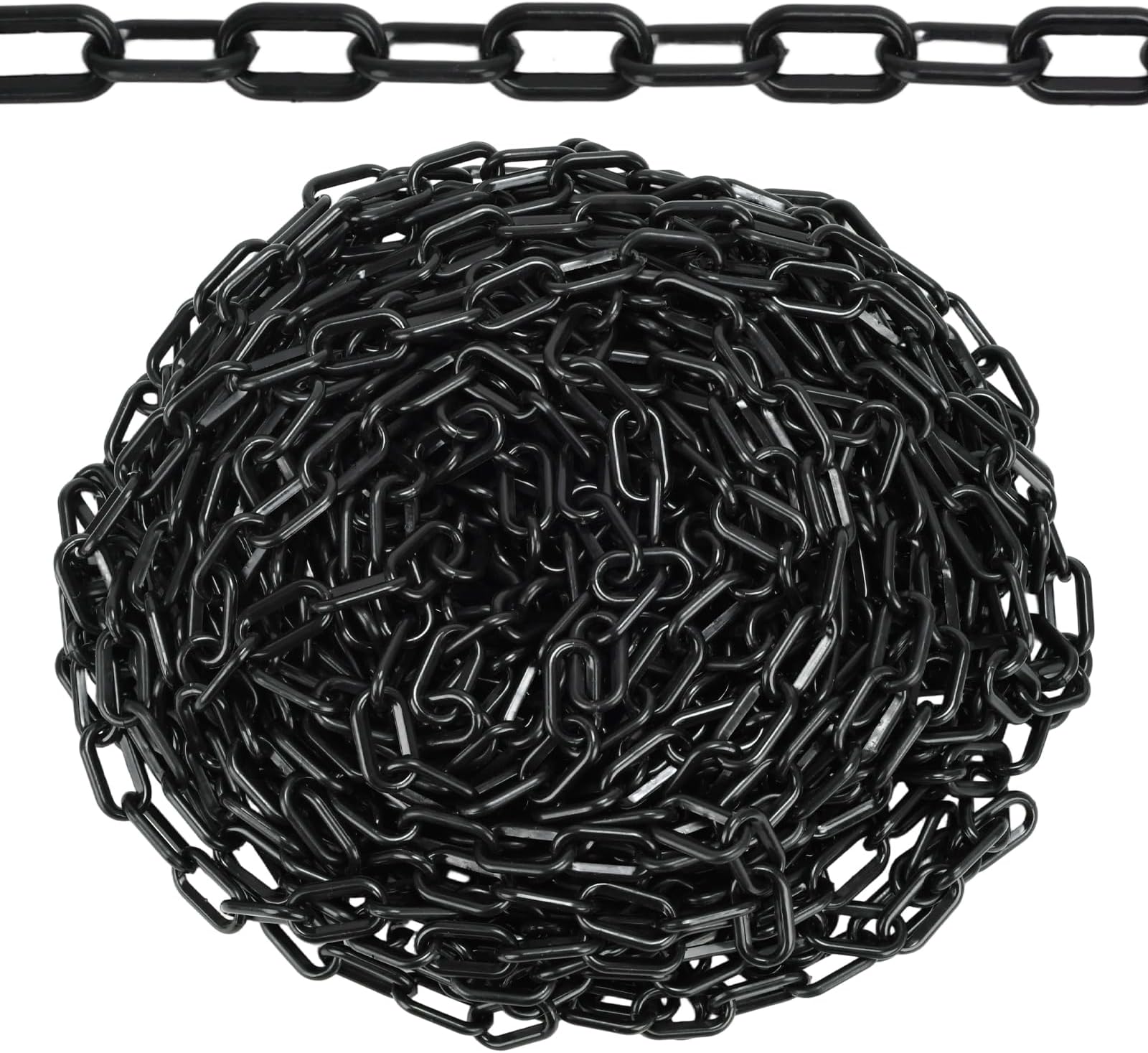82FT Black Plastic Chain Barrier - 1.5 Inch Link Weatherproof Safety Chain for Crowd Control, Parking Lot, Queue Line, Driveway & Halloween Decor