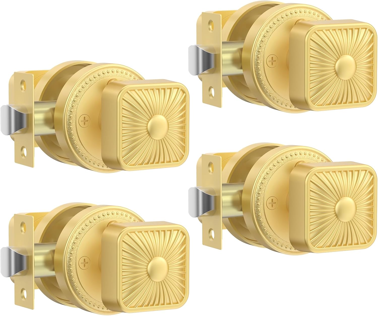Amerdeco 4 Pack Brushed Gold Interior Door Knobs, Extra Heavy Duty Solid Zinc Alloy Privacy Door Knobs for Bedroom and Bathroom