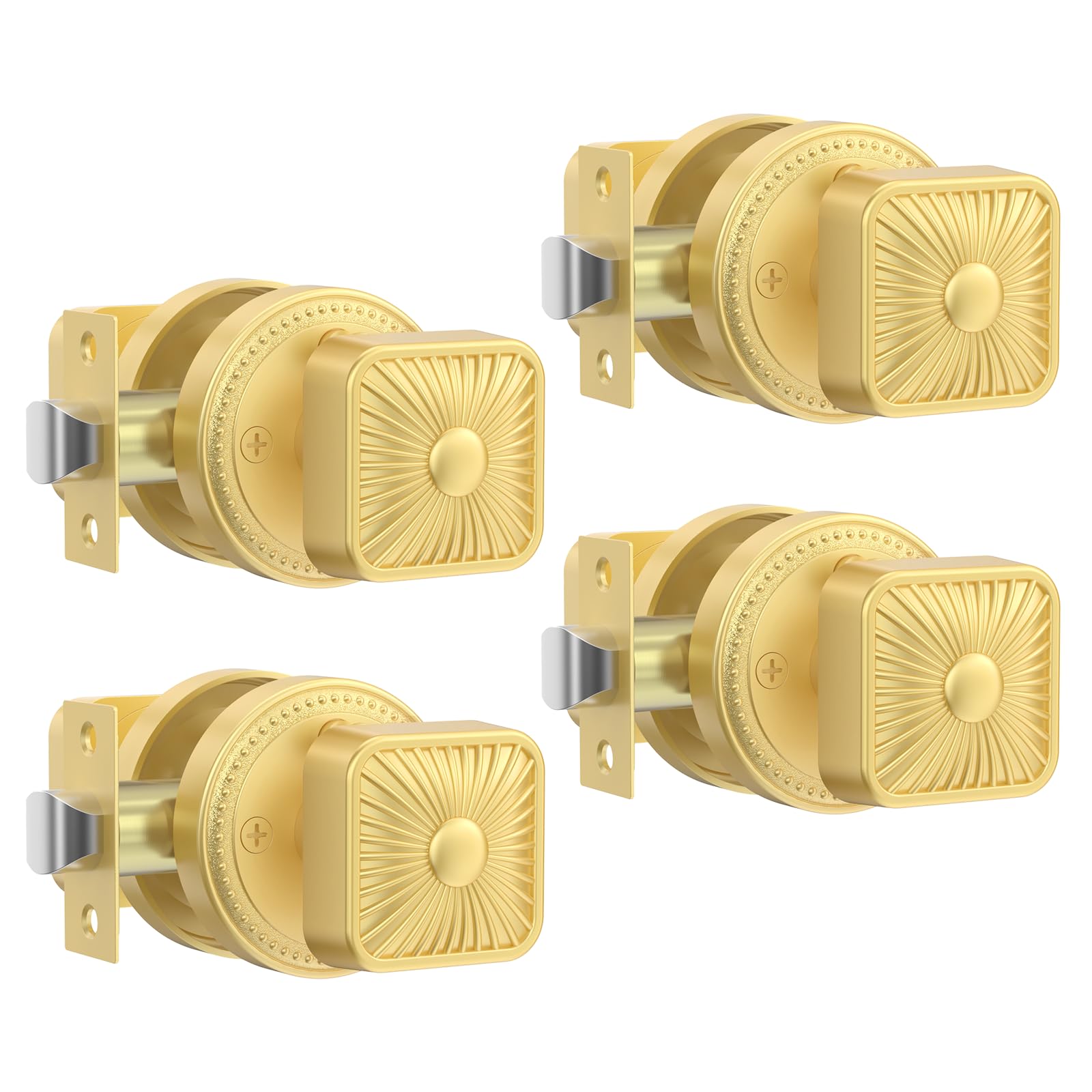 Antique Brass Door Knobs with Lock - 4 Pack -13