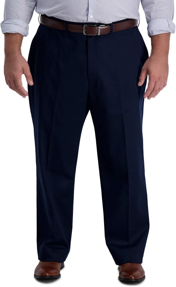 Haggar Men's Iron Free Premium Khaki Classic Fit Flat Front Expandable Waist Casual Pant Regular and Big & Tall Sizes
