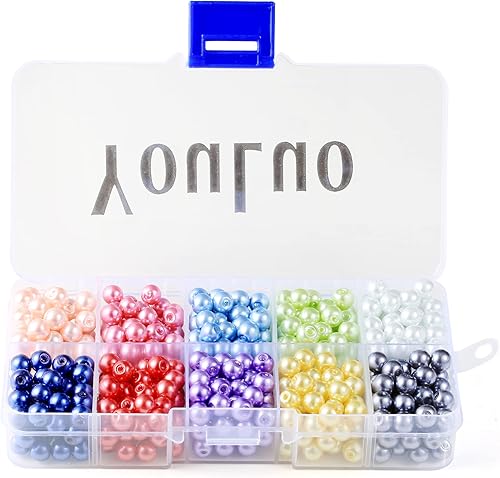 YouLuo 550 cuentas de perlas de vidrio de 0.236 pulgadas, 10 colores multicolor perlas, redondas, sueltas, con agujeros para hacer joyas, cuentas de