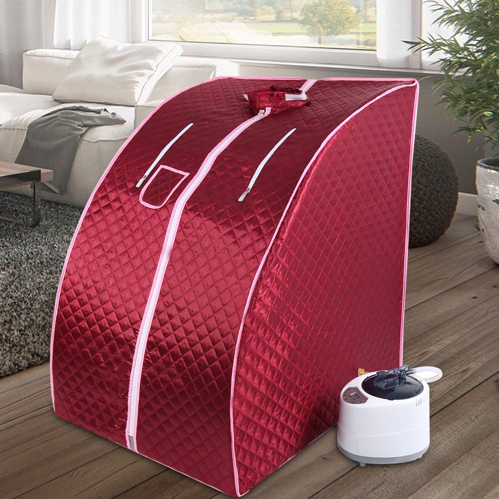 Mini Sauna, sauna parowa do domu, generator pary SPA sauna parowa do domu z namiotem do sauny i pilotem zdalnego sterowania, temperatura (75 * 35 * 25 cm - czerwona)