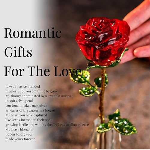 Miniatura 5 de LG LOUIS GARDEN Rosa de cristal K9, texto personalizable, regalos románticos para el día de San Valentín, rosa roja de cristal con hojas verdes,