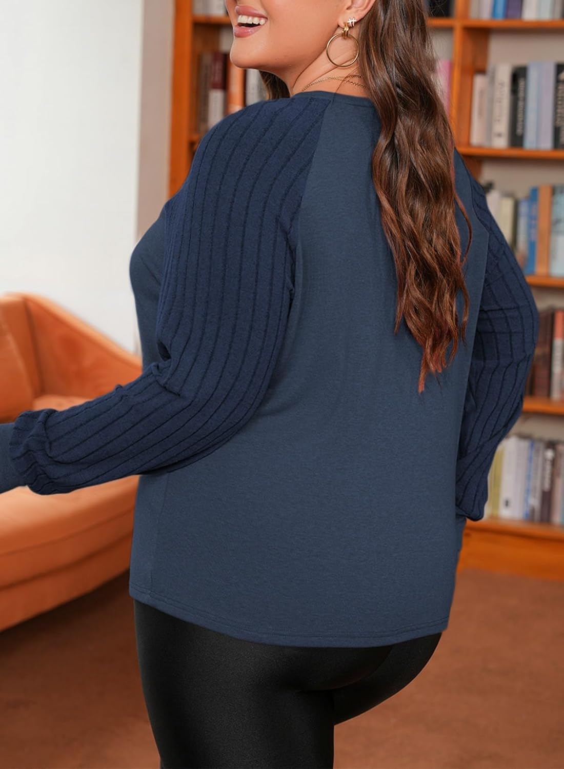 Eytino Plus Size Tops for Women Casual Crewneck Raglan Long Sleeve Shirts Loose Lightweight Tunics(1X-5X) - Image 2