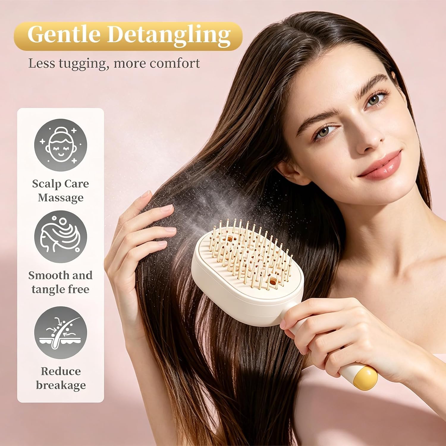 Electric Spray Air Cushion Massage Comb, Upgraded 5 in 1 Rechargeable Air Cushion Hair Brush, Retractable Self-Cleaning Steam Brush for Frizzy Hair & Scalp Care, Anti-Static & Detangling (Beige)