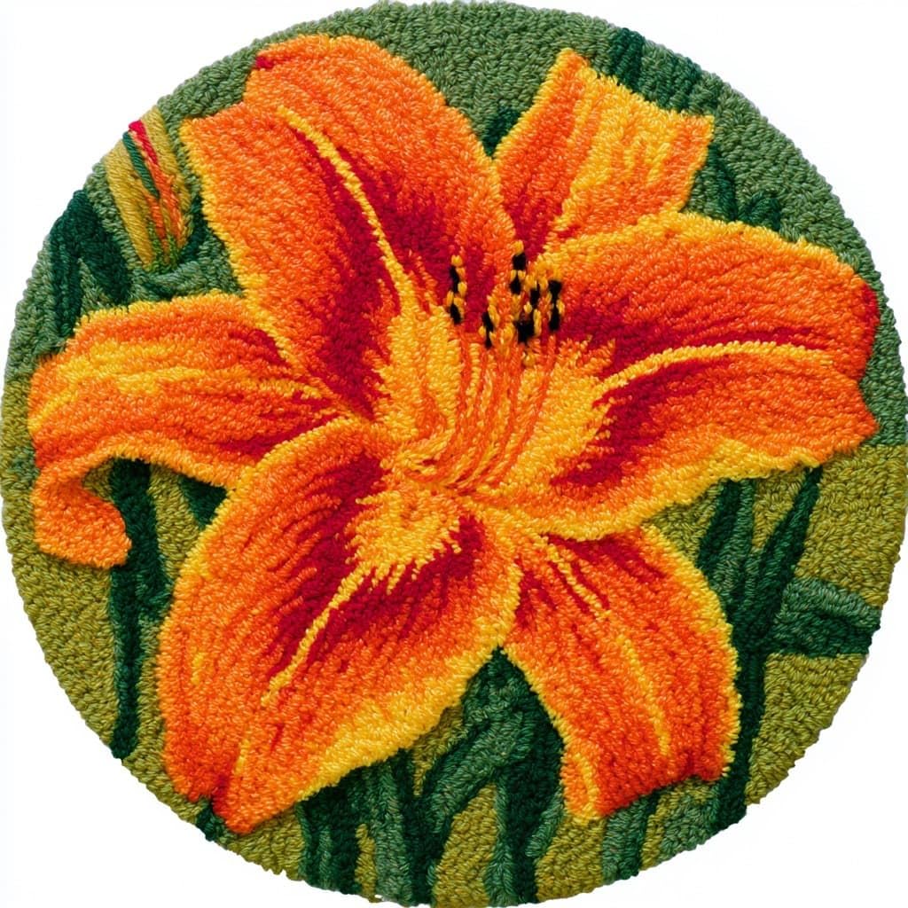 Ambattery Latch Hook Rug Kits-D Rug Making Kit For Adults,Round Latch Hook Rug Kit,Lily Flowers