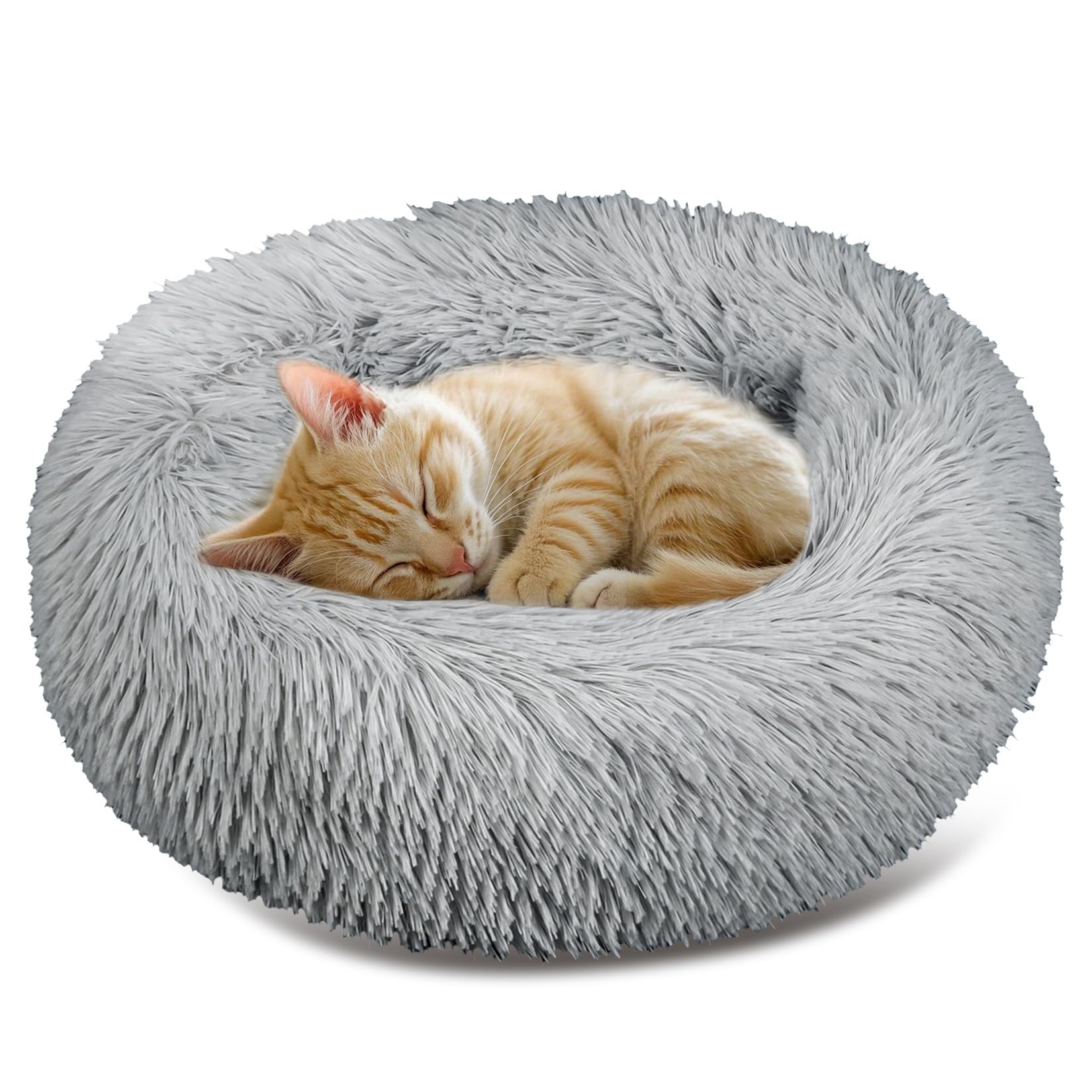 RAINFLOW Cat Bed - Calming Cat Bed for Small Kittens Donut Washable Round for Indoor Kittens and Puppies, Anti-Slip Round Fluffy Plush Faux Fur,