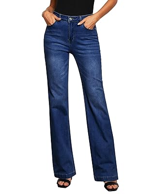 GRAPENT Womens Flare Jeans High Waisted Wide Leg Baggy Jean for Women Stretch Denim Pants