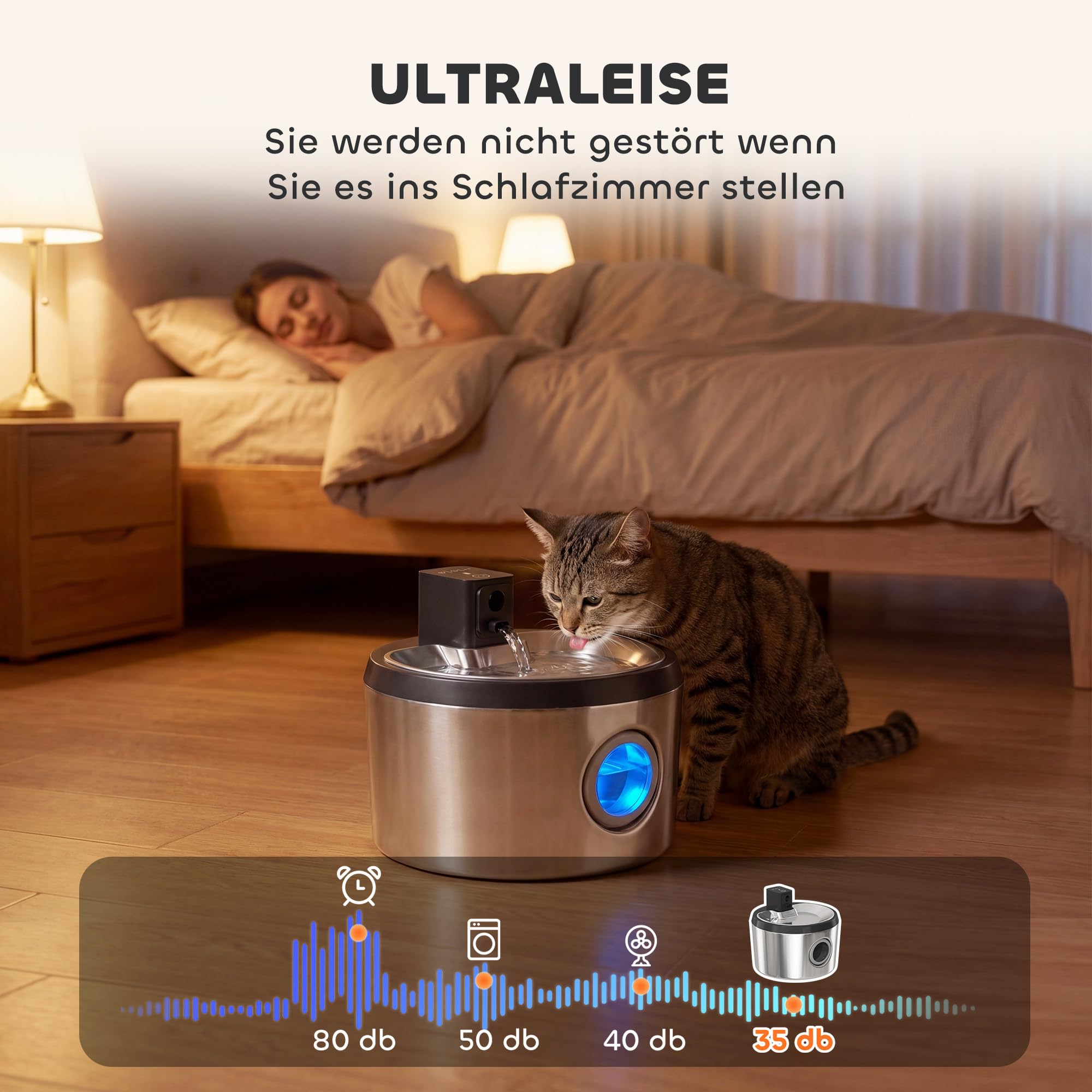PawHut Fuente para gatos, 4 l, inalámbrica, acero inoxidable, con detector de movimiento, color plateado | Fuente para beber, 6 filtros, sistema de filtración doble, ventana LED, ultrasilenciosa, funciona con pilas, para 30 días