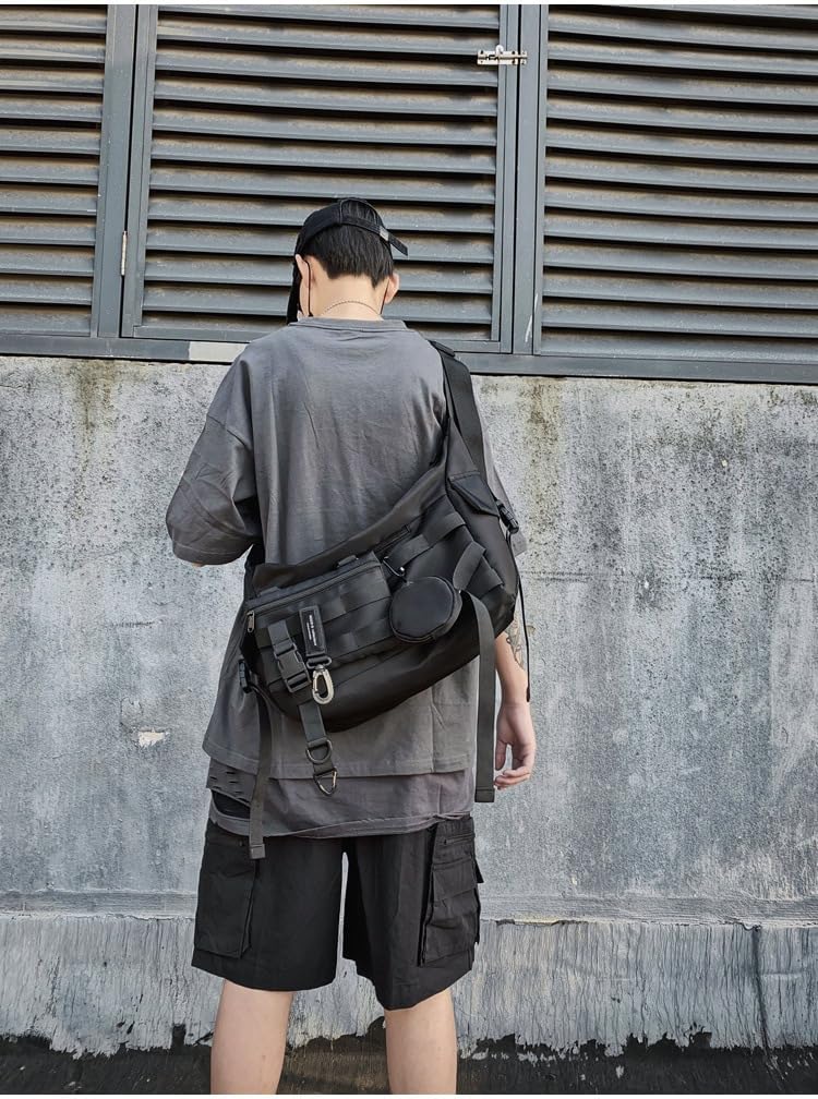 Techwear Crossbody Messenger Bag Japanese Harajuku Alt Emo Shoulder Bag Cool Hip Hop Goth Punk Streetwear