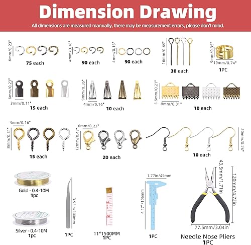 Miniatura 2 de Hilitchi Kit de suministros para fabricación de joyas de 1467 piezas - Alicates, alicates, hallazgos, alambres de cuentas y bolsa de almacenamiento
