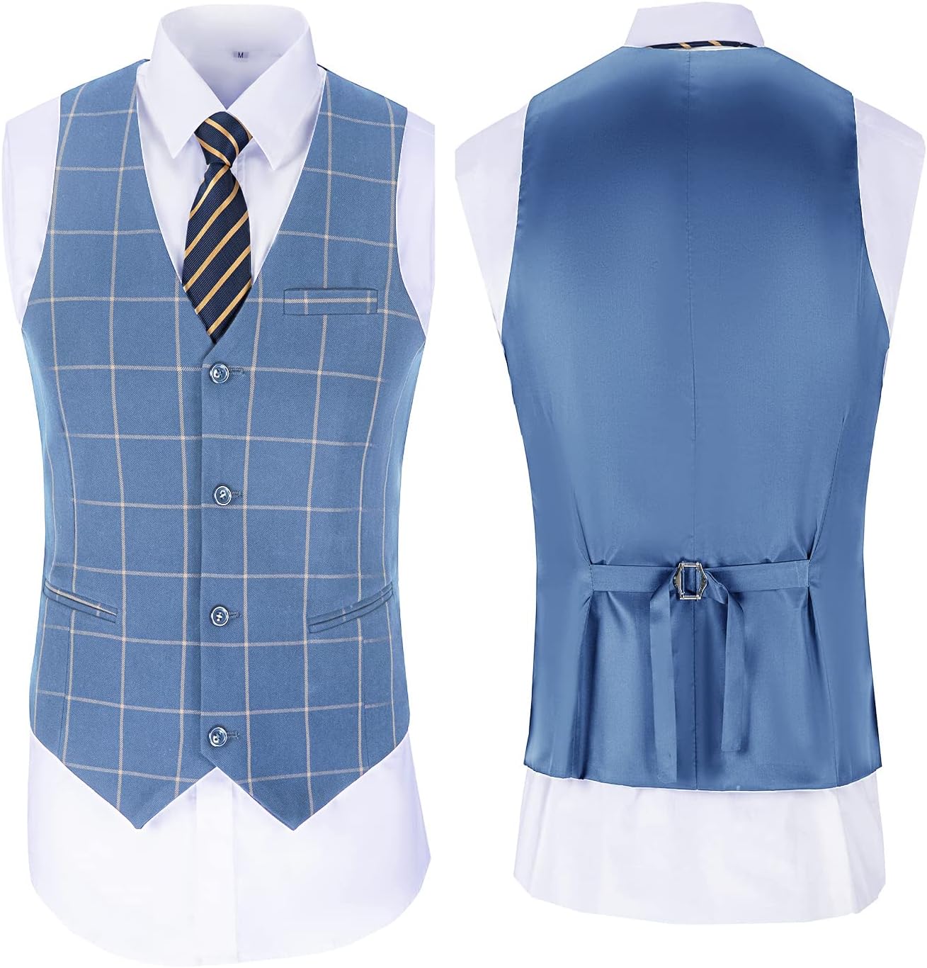 Mens Suit Plaid Slim Fit 3 Pieces Checked Casual Tuxedo Formal Suits for Men Wedding Business Party Blazer Vest Pants Set - Image 5