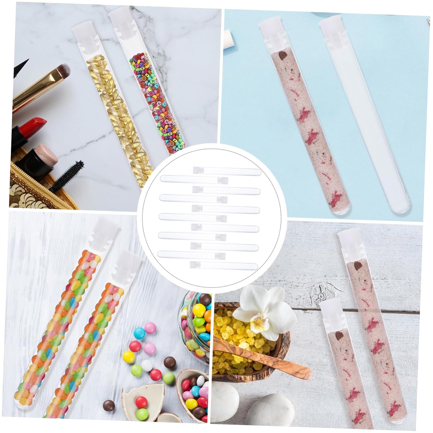 Cabilock 500pcs Disposable Plastic Test Tubes Stoppers Storage Containers for Scientific Experiments and Party Decorations Leak Safe for Boys and Girls