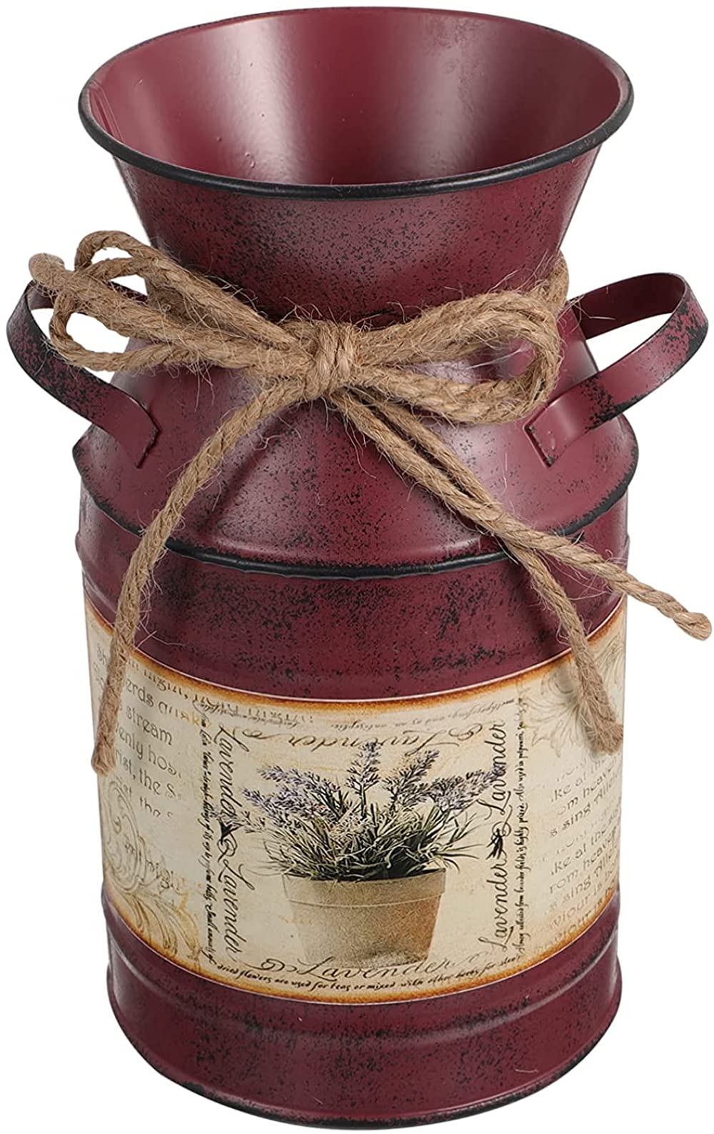 vase, Red Galvanized Milk Can Tin French Country Vase Bucket with Jute Rope for Centerpieces Home Decor