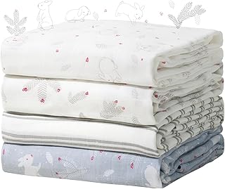Momcozy Muslin Swaddle Blankets, Ultra Soft Neutral Baby Essentials Must Haves Registry Search, Breathable Large 47'' x 47'' Newborn Boys Girls Swaddle Receiving Blanket, Sugar Bowl Bunny