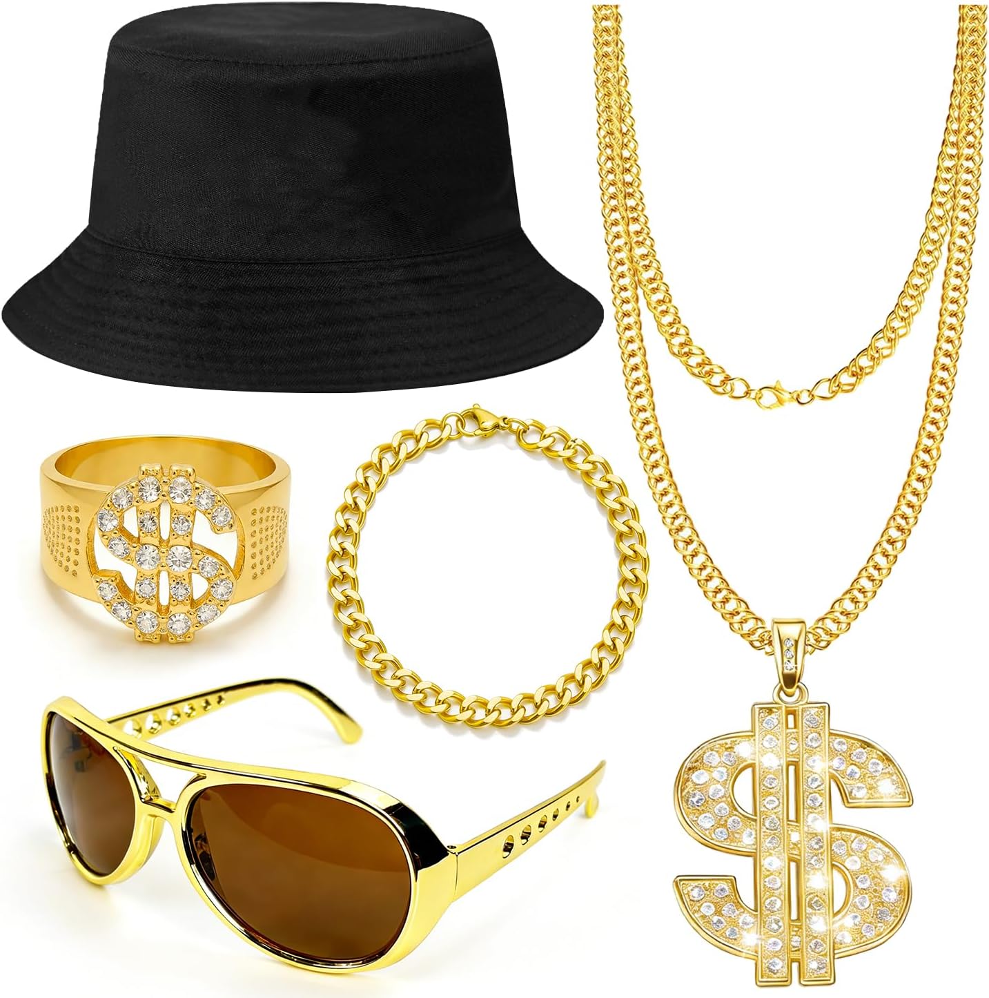 Hip Hop Costume Kit 80s 90s Rapper Accessories for Men Women Cosplay Yellow