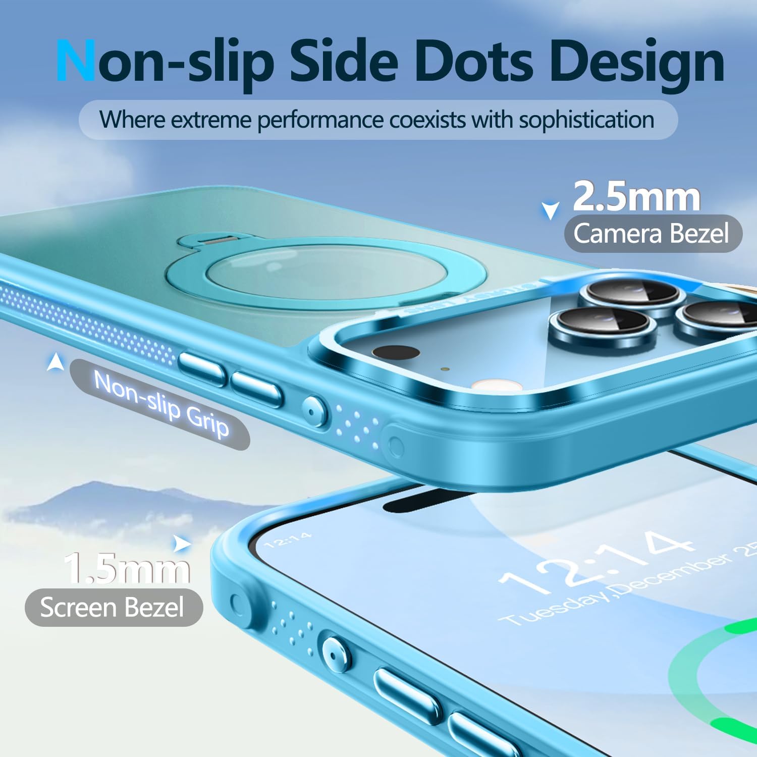 O3 Mag-Stand Designed for iPhone 17 Pro Case with 360° Spin Stand, [Compatible with mag Safe][Super Skin Feeling] Translucent Matte Magnetic Slim Phone Case 6.3 inch, Matte Lake Blue