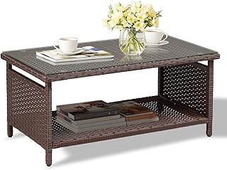 VINGLI Outdoor Wicker CoffeeTable Patio Coffee Tables for Outside, Tempe...