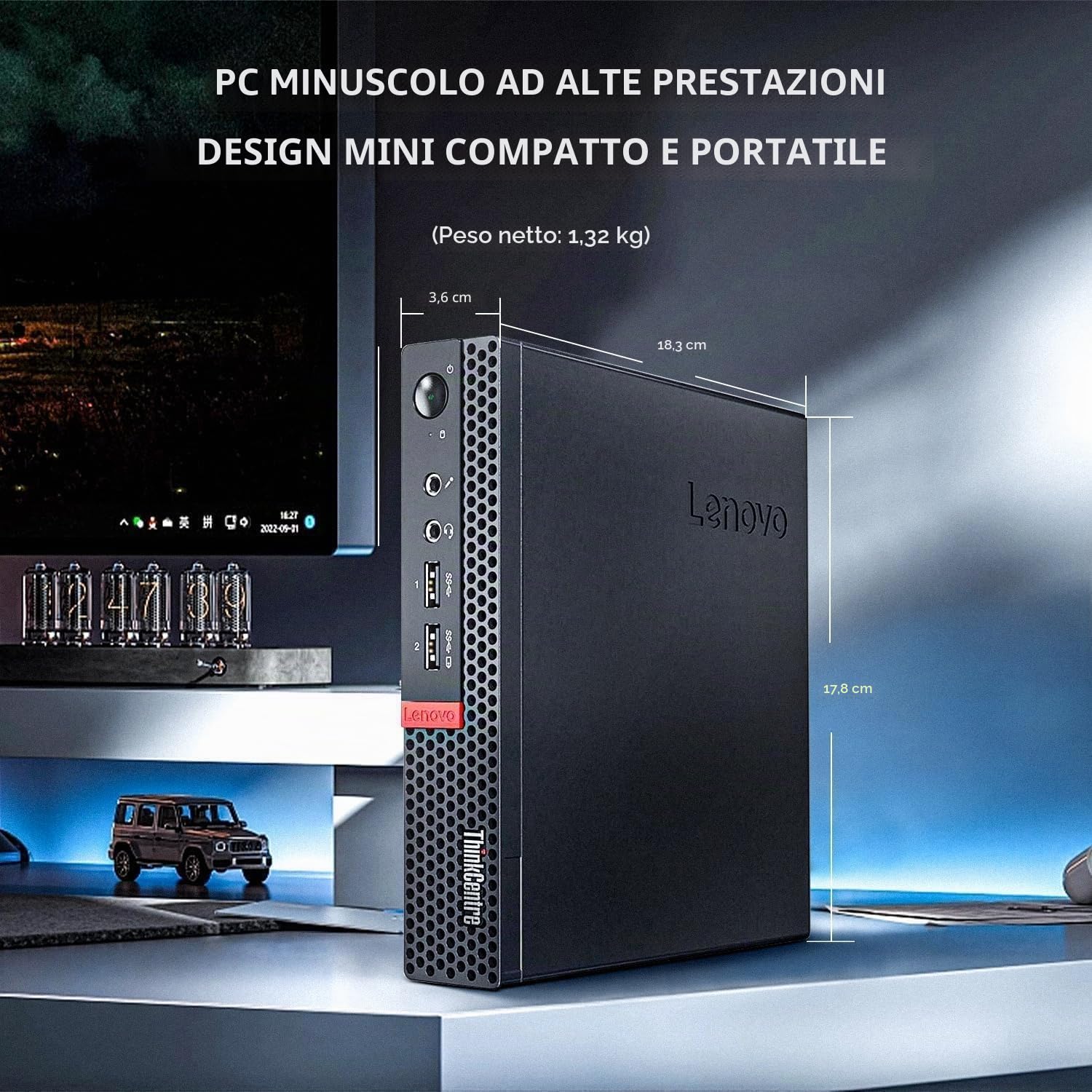 Lenovo ThinkCentre M710q Mini Desktop Computer PC, Intel Core i5-7500, 8 GB RAM, 256 GB SSD, WiFi, Bluetooth, tastiera US QWERTY Windows 11 Pro (ricondizionato)