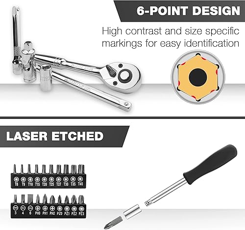 Miniatura 3 de EACELIY Juego de llaves principales de 75 piezas de 14 pulgadas, juego de llaves de 14 de pulgada, con adaptador de broca de 14 de pulgada, junta