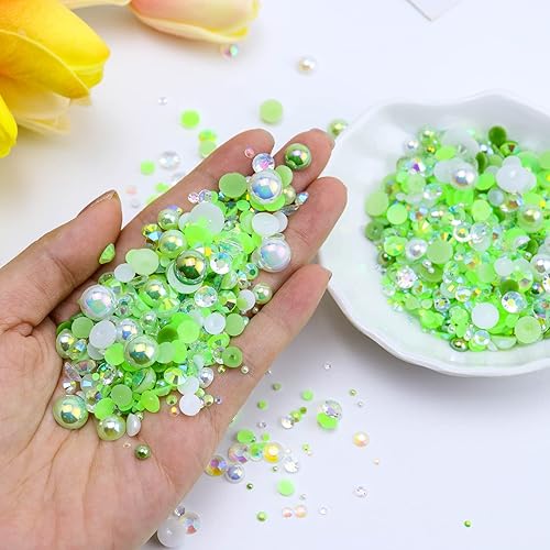 Miniatura 2 de Briskbloom Mezcla de perlas planas y diamantes de imitación con parte trasera plana de 223 onzas para manualidades diamantes de imitación de perlas