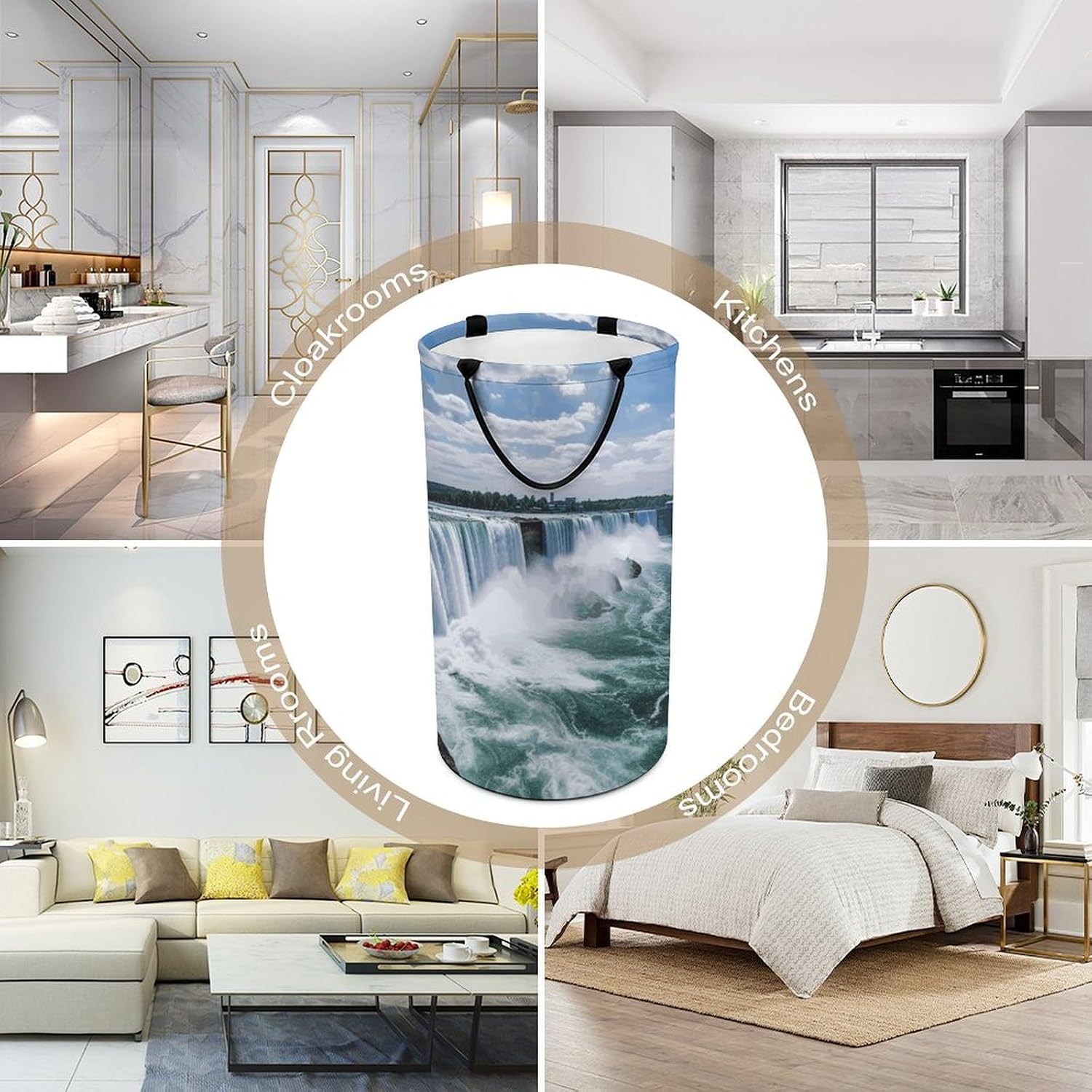Large Laundry Hamper with Handles Niagara Falls Laundry Basket Freestanding Waterproof Clothes Hamper for Living Room Bedroom Bathroom College Dorm