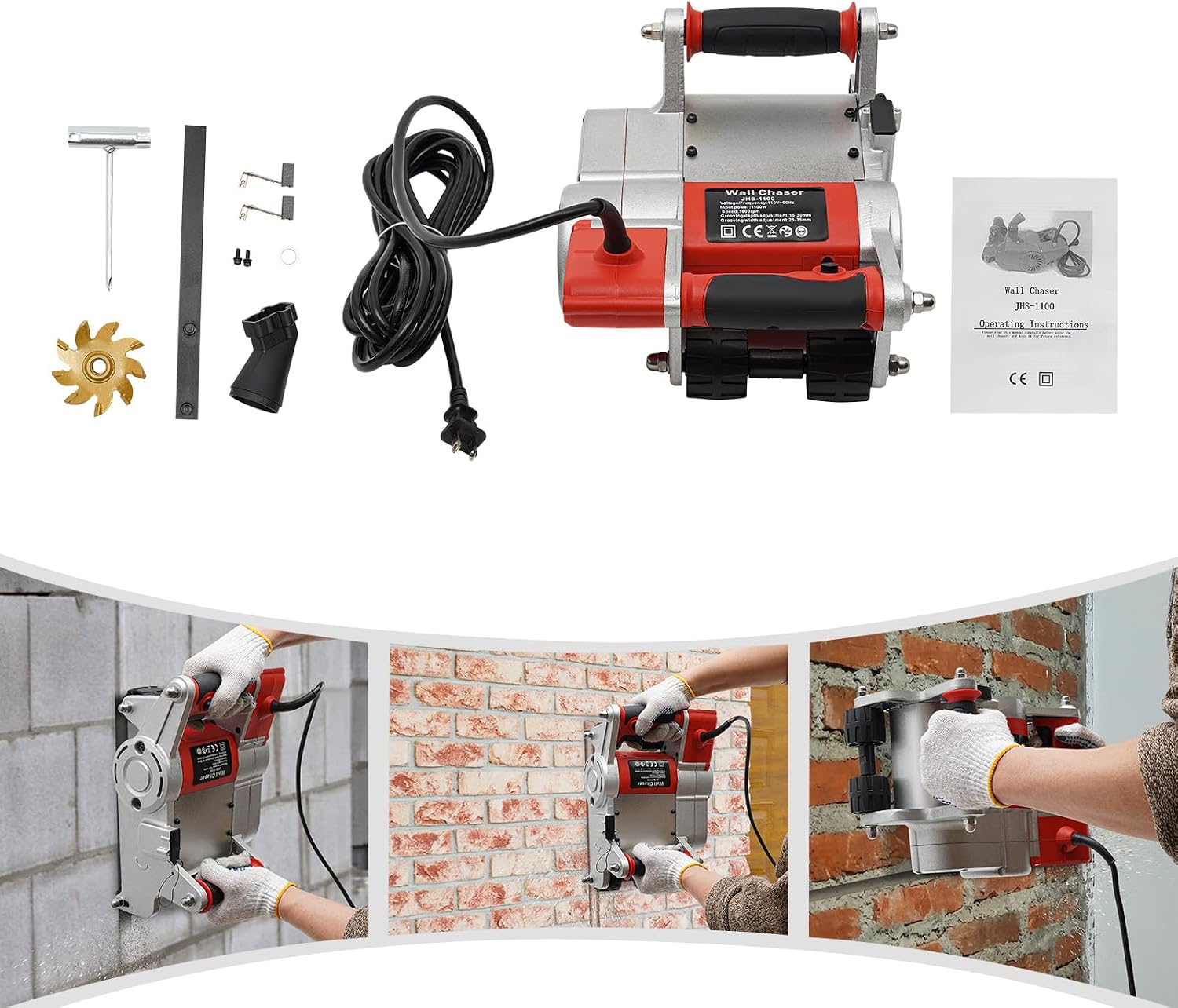 Wall Groove-cutting Machine,1100W Wall Groove Cutting Slotting Machine 1600r/min,Electric Wall Chaser Brick Cement,Efficient Slotting,for Cement Cover Wall