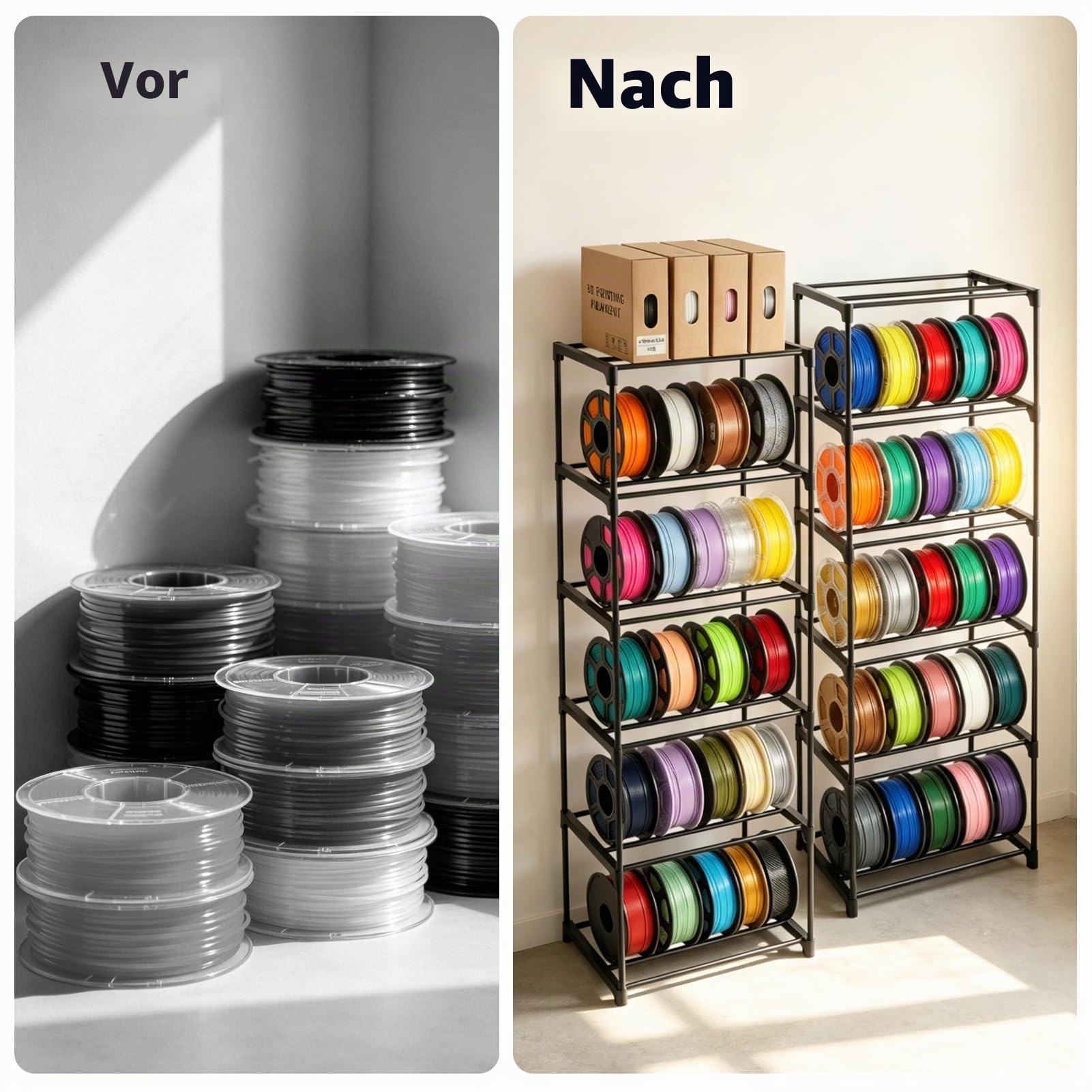 3 Stück 6-Stufiges Metall 3D-Drucker-Filament-Aufbewahrungsregal Metallspulenhalter 42 x 30,5 x 130 cm Modulares Aufbewahrung mit großer Kapazität 3D-Druck Filament-Regal
